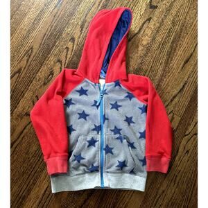 Mini Boden Toddler Full Zip Red Blue Gray Star Fleece Jacket - 3-4y